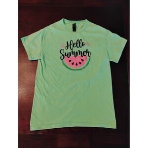 Gildan Hello Summer Watermelon Graphic T-Shirt Mint Green Small